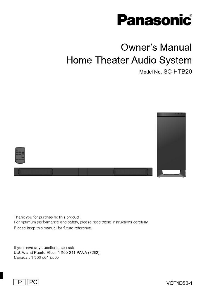 Panasonic SA-HTB20 Home Theater System Owners Instruction Manual