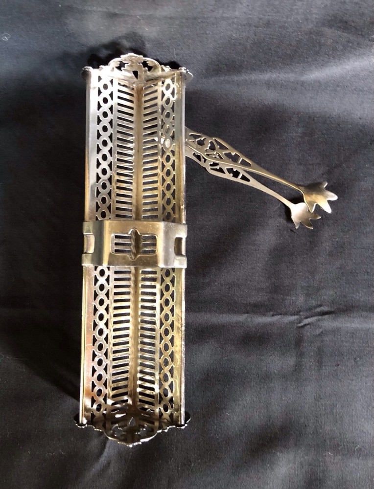 Hallmarked Silver Plate Sugar Cube Server With Tongs
