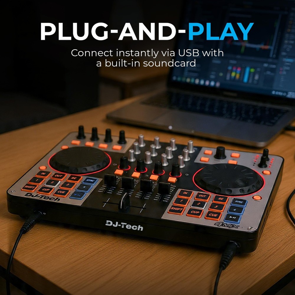 DJ Tech DJ Controller, USB MIDI 4-Deck Control with Integrated Soundcard,...