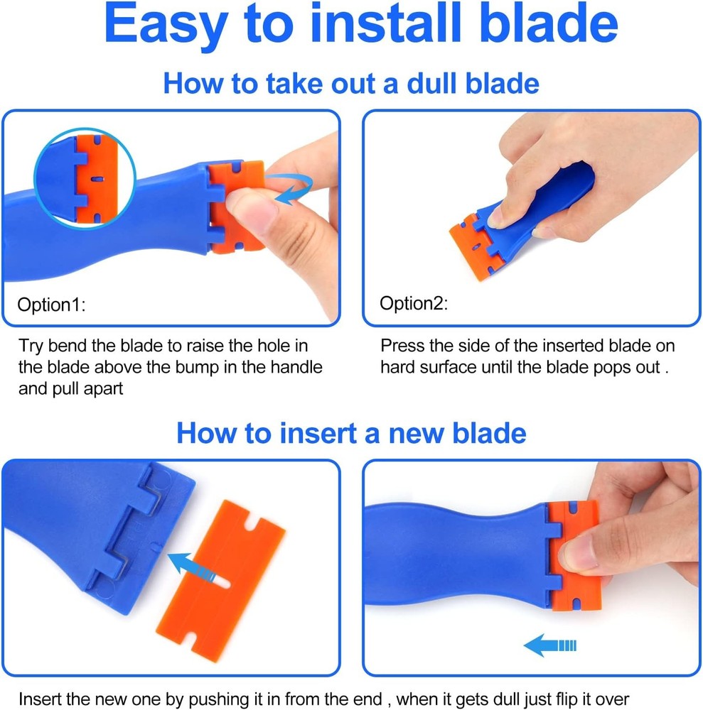 4 Pcs Plastic Razor Blade Scraper and 100 Pcs Blades, Remove Label Decal Tool，