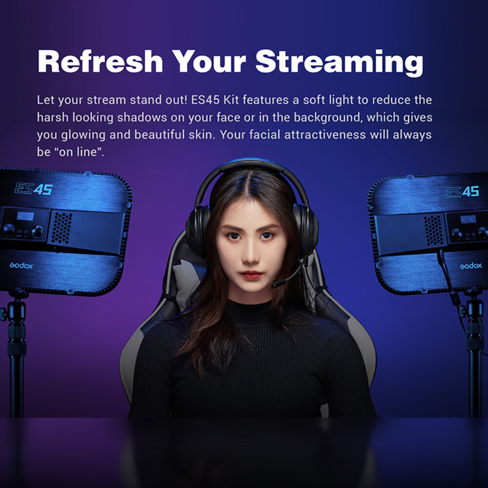 Godox ES45 LED Video Light Kit APP Remote Control Light Panel for Live Streaming