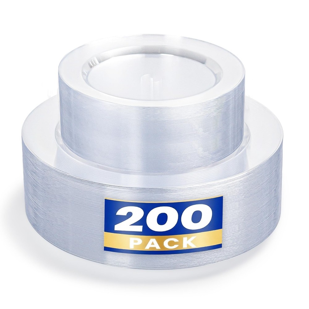 200PCS Clear Plastic Plates, Heavy Duty Plastic Plate Disposable, Include 100...
