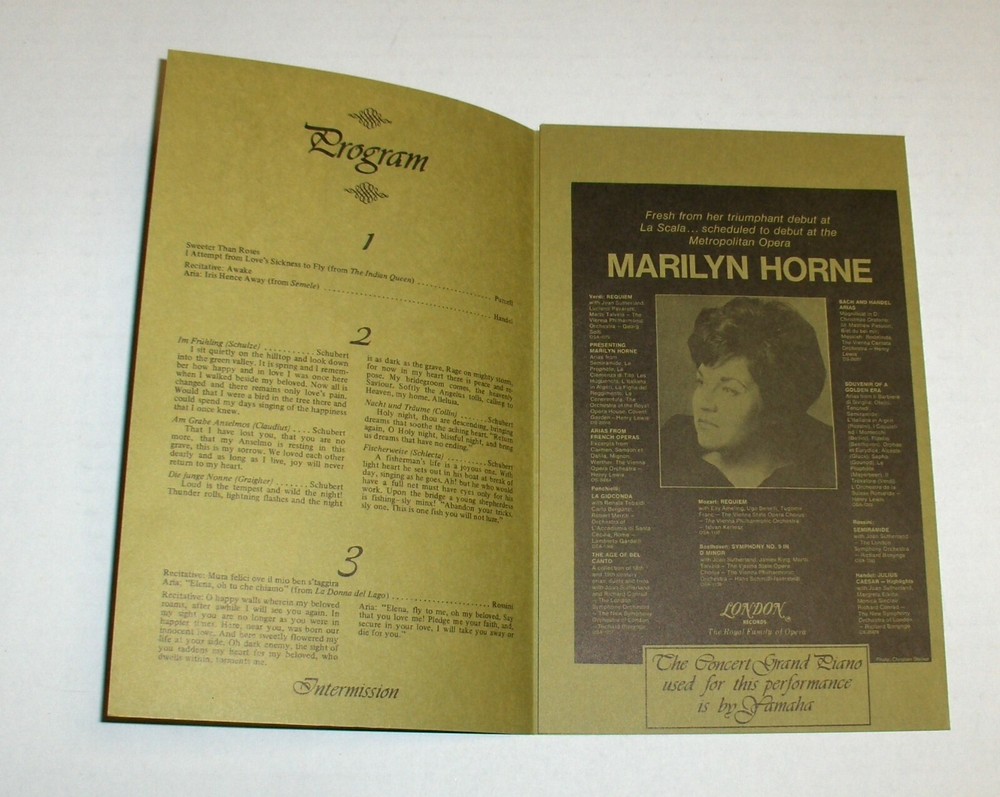 MARILYN HORNE Autographed 1970 Masonic Auditorium Program / SF / Vintage