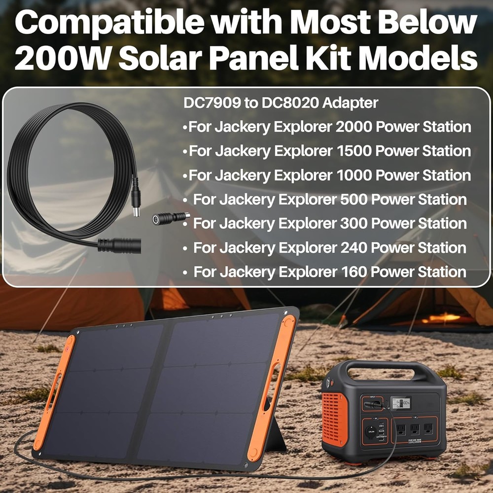 20Ft 16AWG Extension Cable for Solar Panel Adapter, Fits Most below 200W