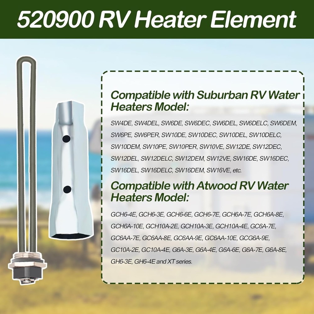 520900 RV Water Heater Element Replacement Suburban SW10DE SW6DE Silver