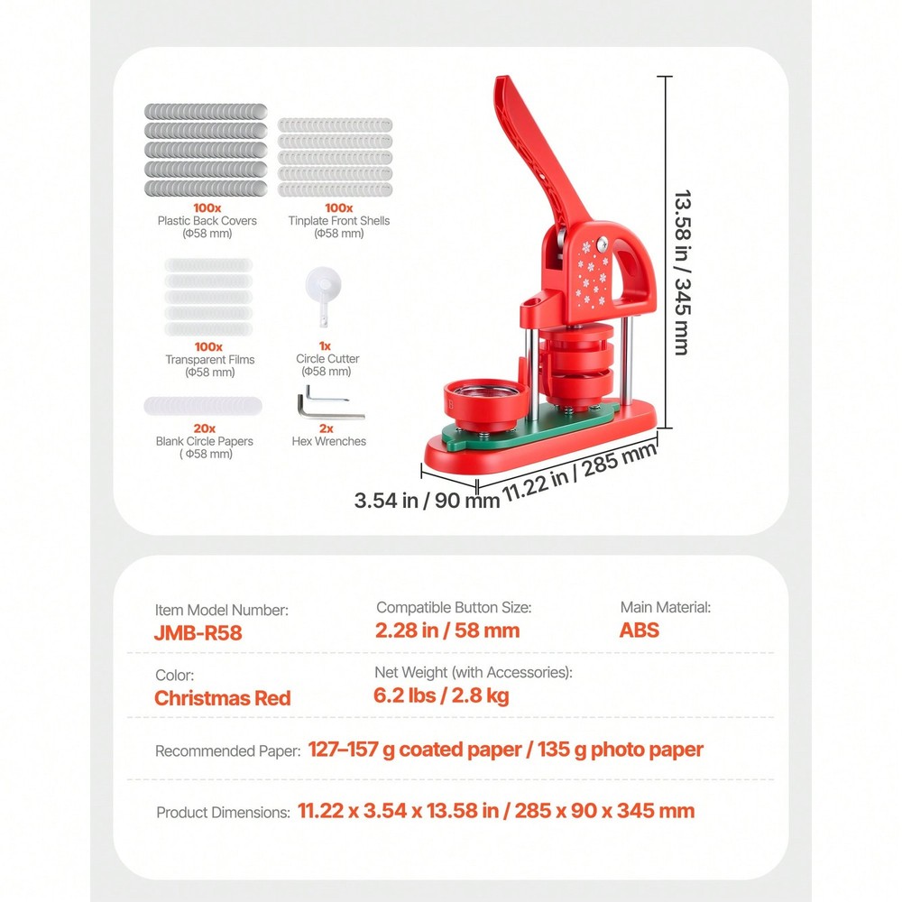 Maker Machine, 2.28 In, Plastic Pin Maker With 100pcs Button Parts,Circle Cutter