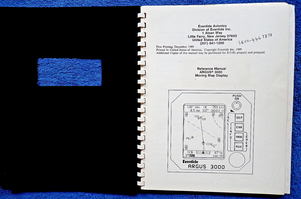 Eventide Avionics Argus 3000 Moving Map Display 1989 Manual Operation Schematics