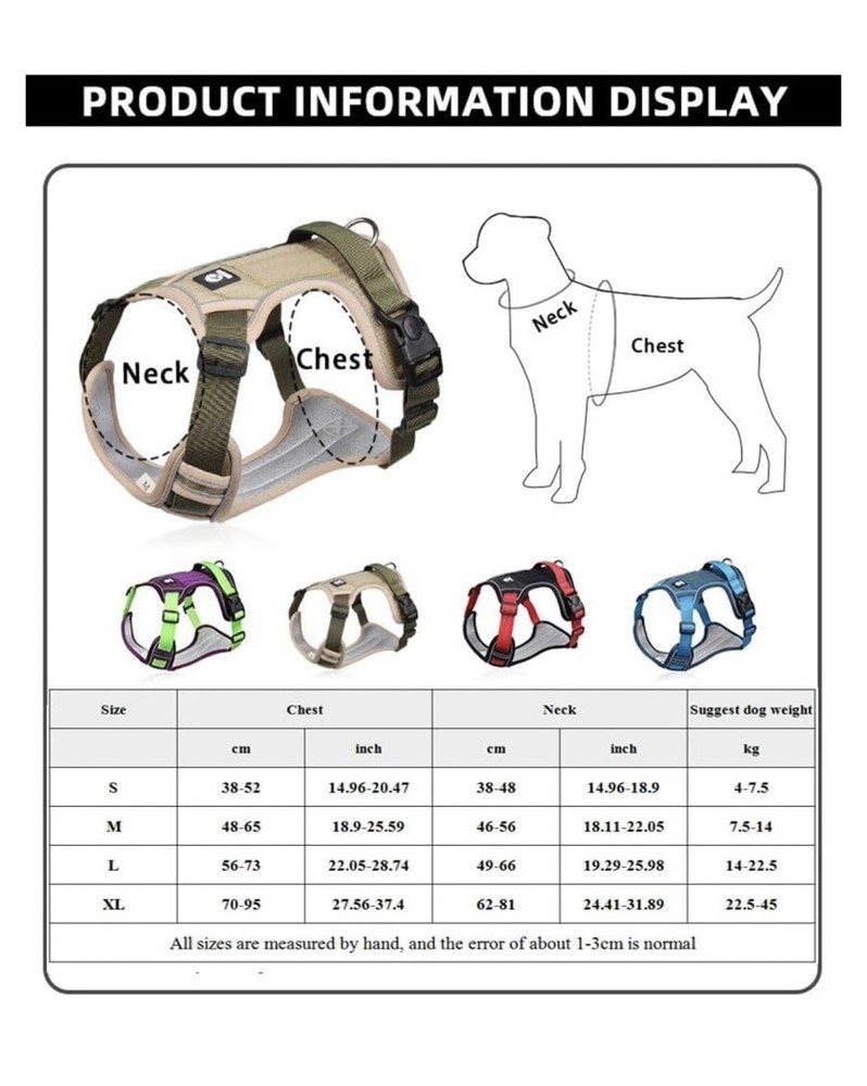 No Pull Dog Harness Adjustable Reflective Pet Harness Easy Control Handle Size L