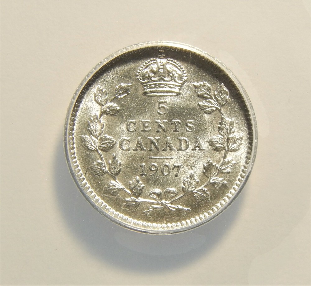 1907 Canada Silver 5 Cents ANACS AU-58 5c
