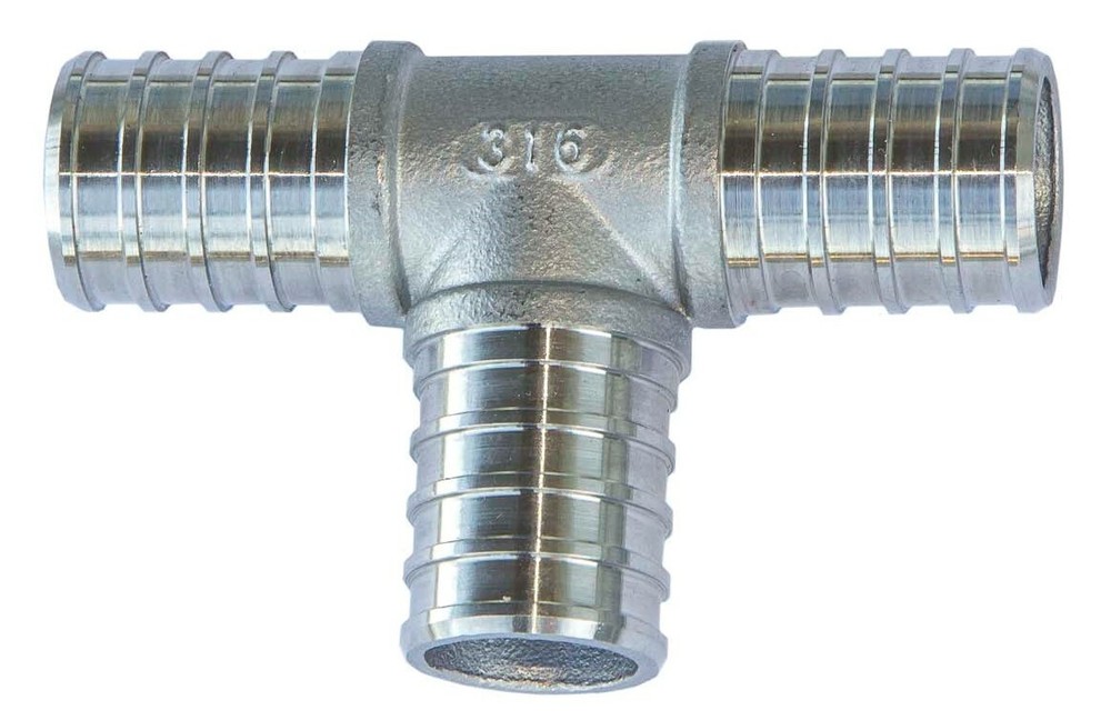 1" Stainless Steel PEX Tee Hose Barb Crimp Fitting SS 316 - T Adapter Fitting
