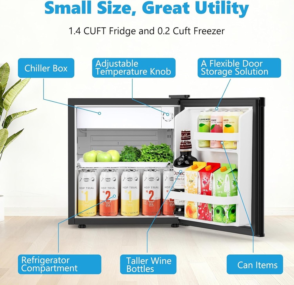 COWSAR 1.6 Cu.Ft Compact Fridge with Freezer, Compact Refrigerator with 7 Temper