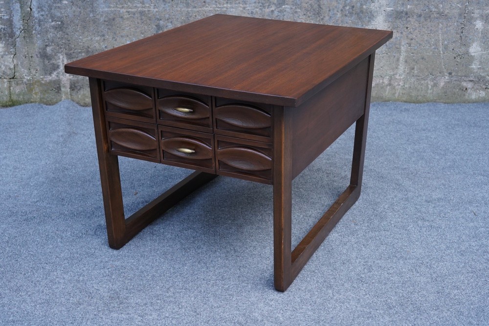 Mid Century Modern Walnut & Ash Nightstand End Table w/ Plastic Drawer Panel