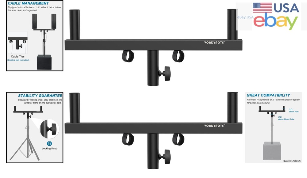 Dual Speaker Pole Mount Adapter Set with Cable Management System for Easy Setup