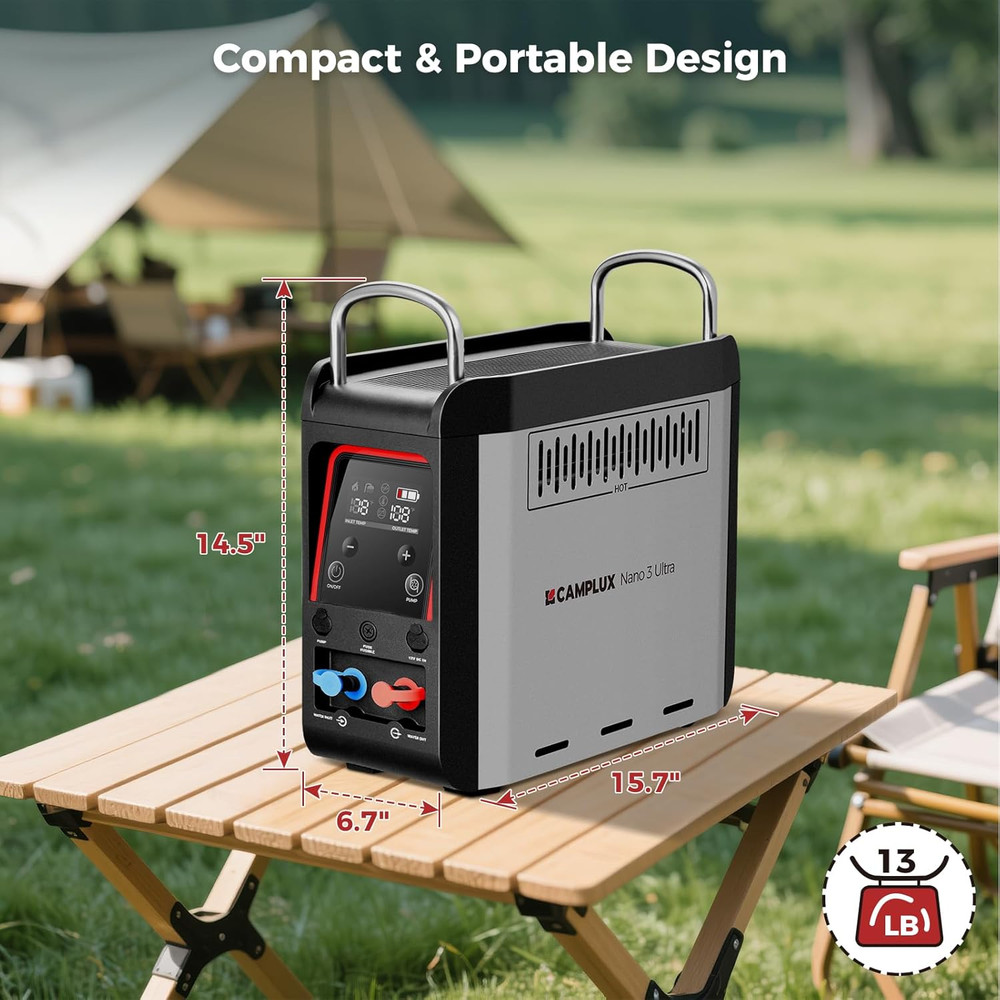 Nano 3 Ultra, Constant Temperature Portable Propane Water Heater, Rechargeable W