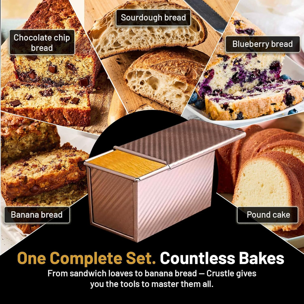 5-Pack Pullman Loaf Pan with Lid – Sourdough Loaf Pan Set, Includes Dough Scrape