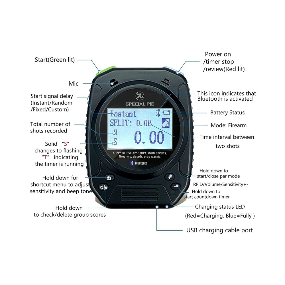 SPECIAL PIE USPSA Shot Timer - Shooting Timer for Firearms Perfect for Practi...