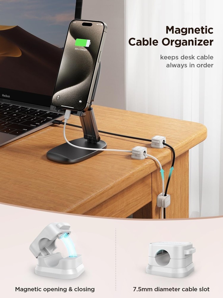 Space-Saving Magnetic Cable Clips - 12 Pack Adjustable Wire Management Solution