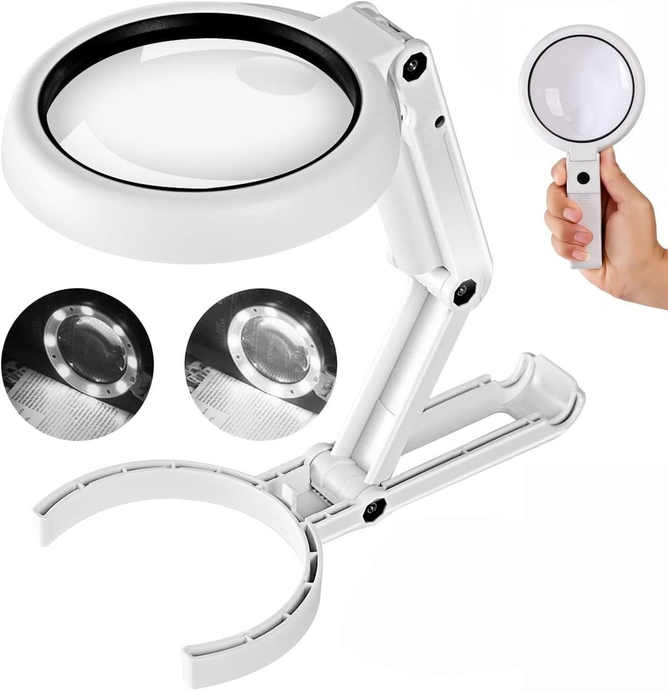 Magnifying Glass with Light and Stand, Foldable Handheld Large Magnifying Gla...