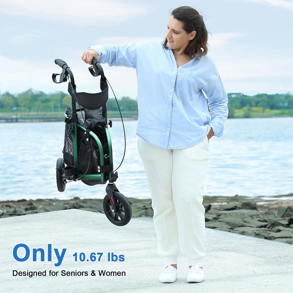 Rollator Walker with Seat Back Adjustable Aluminum Rolling Walker 10.67lbs Green