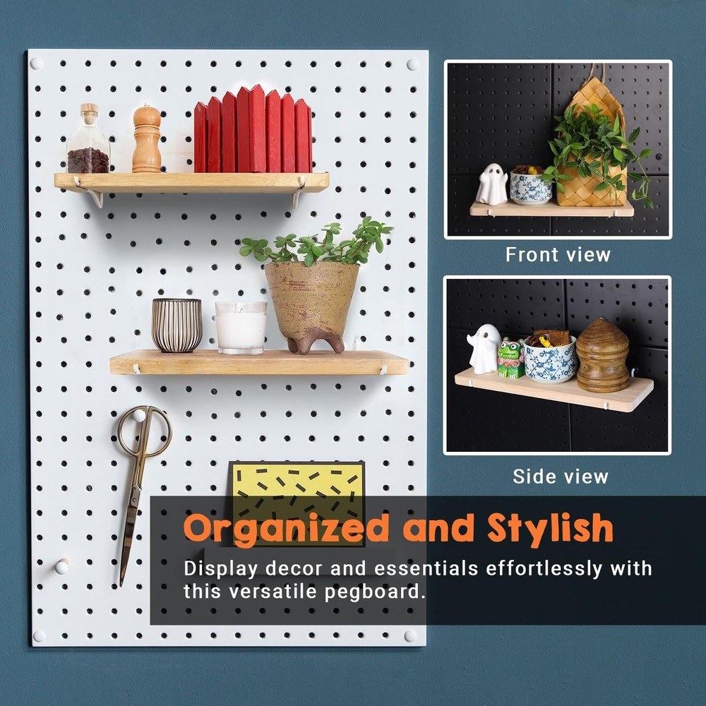 Solid Wood Pegboard Shelf, Pegboard Shelves with Pegboard Hooks, Pegboard Acc...