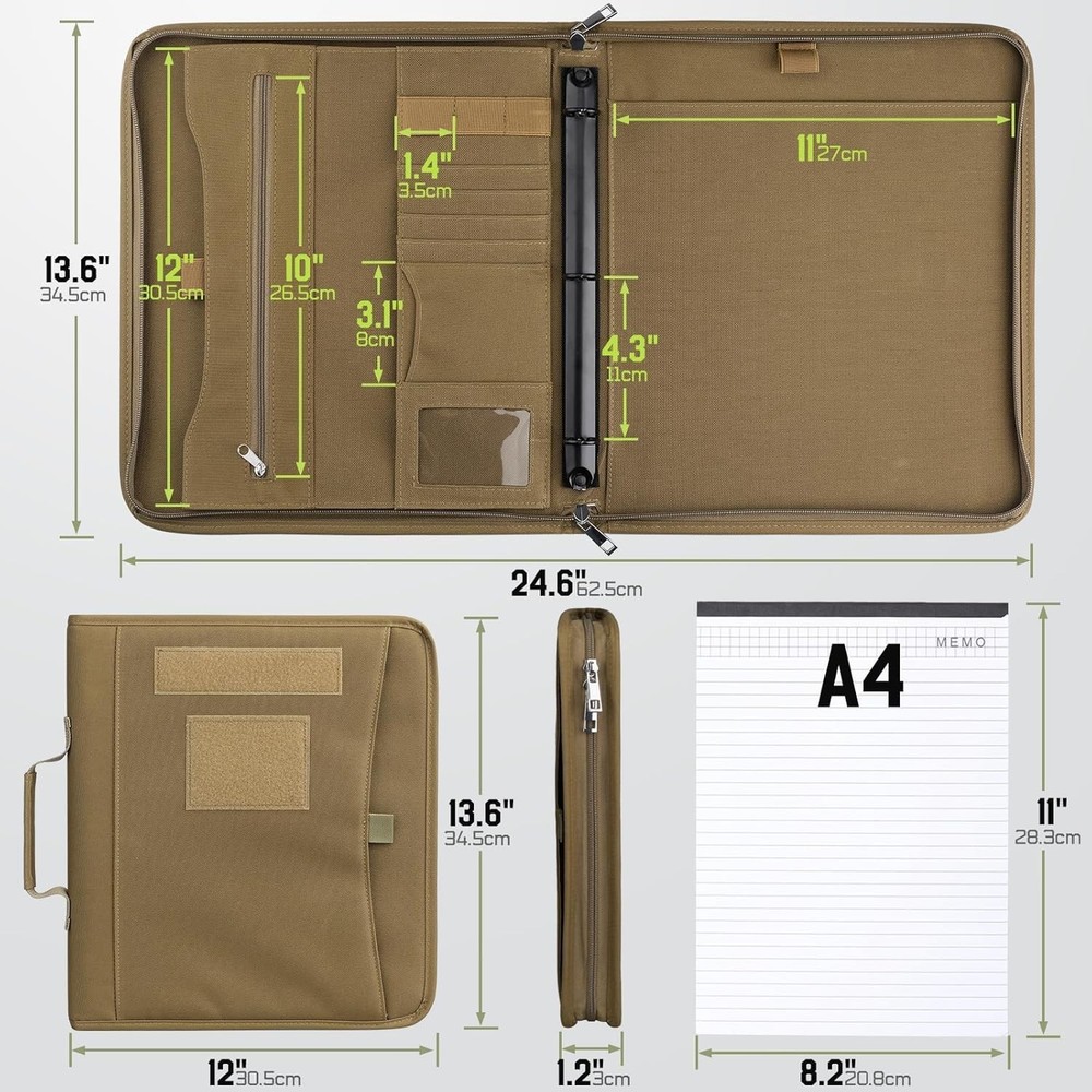Padfolio Binder Detachable 3-Ring Binder Planner Zip Tactical Notebook Cover
