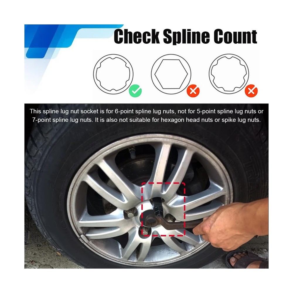 Small 6 Spline Lug Nut Socket, Wheel Lock Key Replacement for Six-Spline Whee...