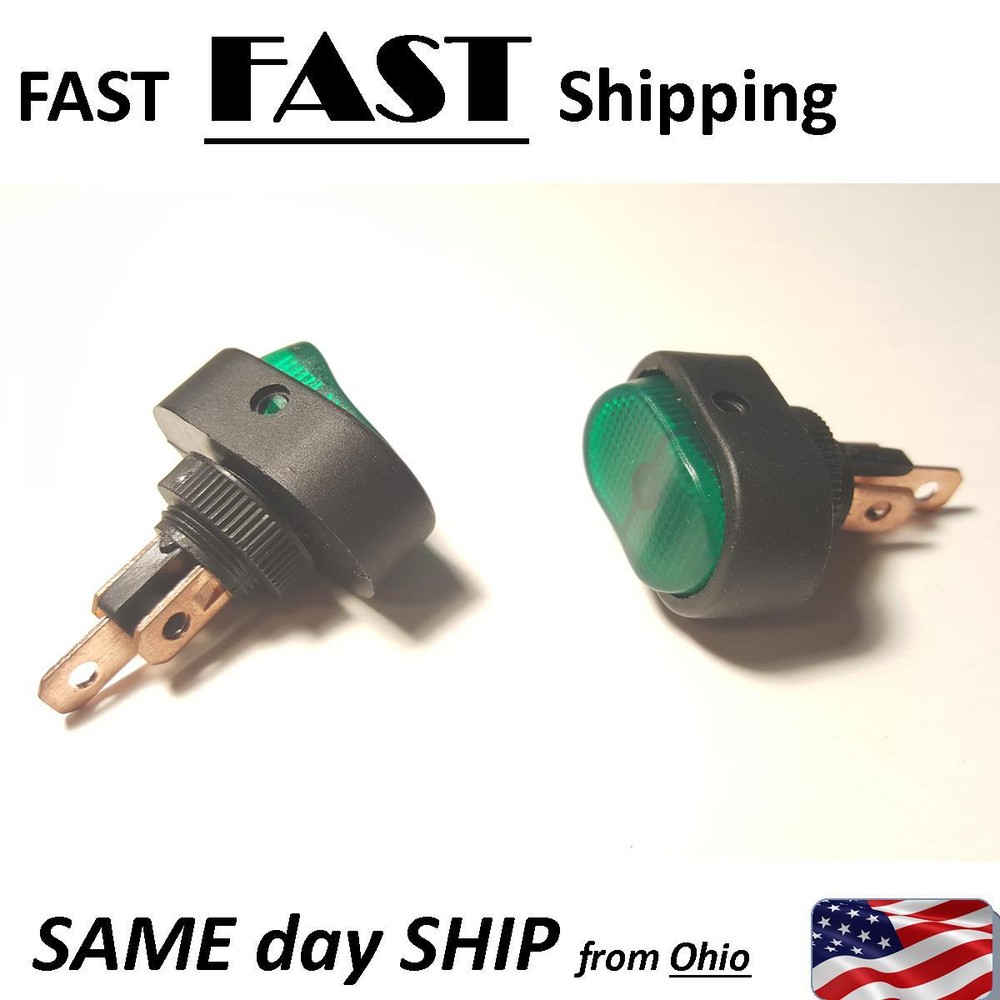 Green 3 pin SPST switch - 12vDC 30A