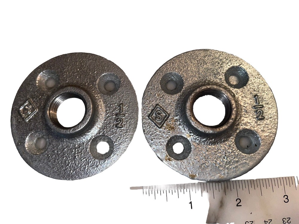 2x Galvanized Floor Flanges 3" Diameter For  .5” inch Pipe Iron STZ TWO NEW