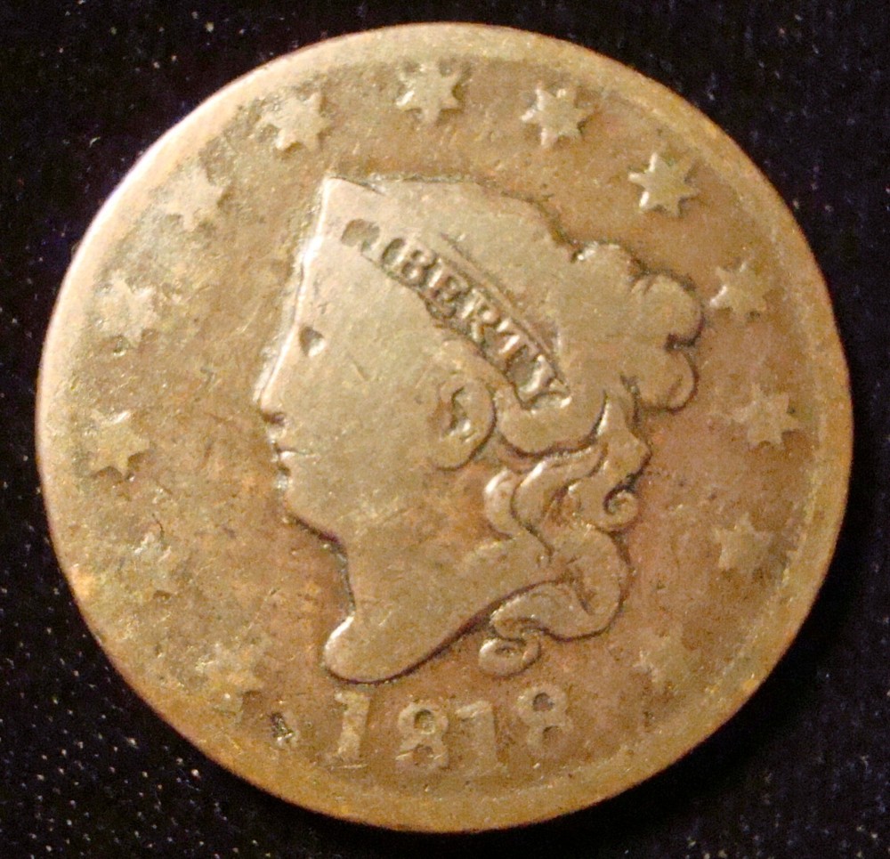 1818 Coronet Hair Large cent