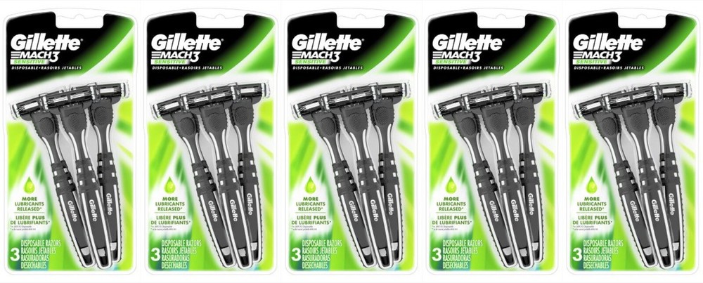 5 Pack: Gillette Mach3 Men's Disposable Razor Sensitive Comfortable Smooth Shave