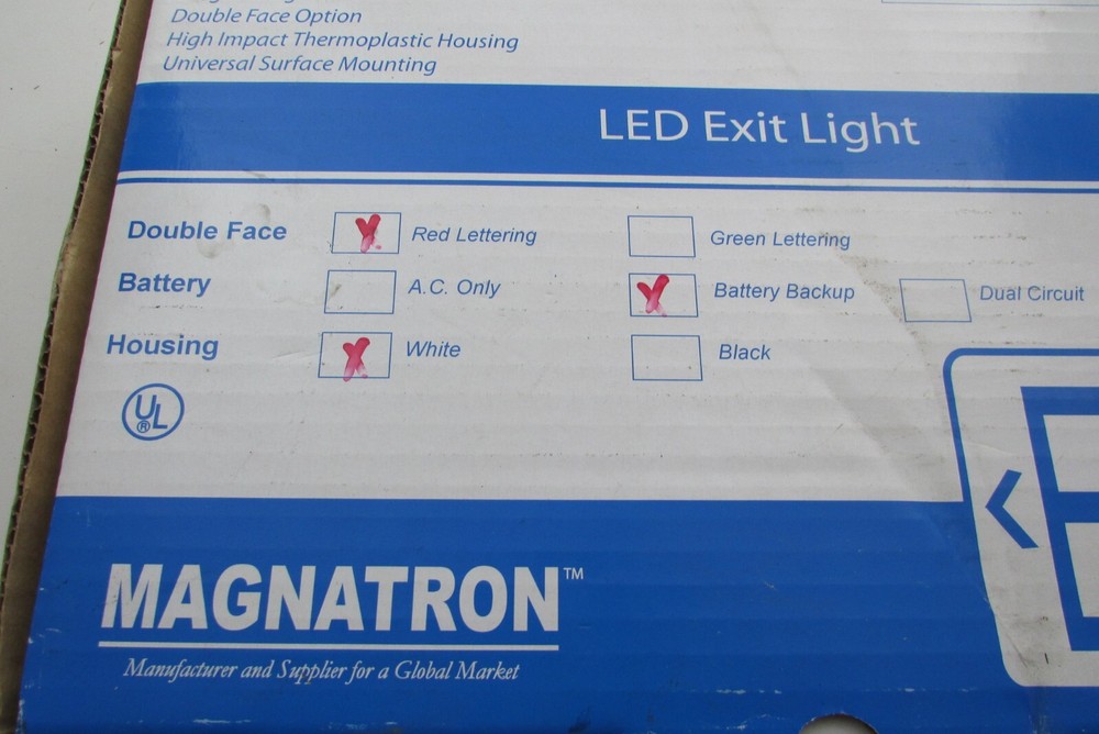 LED Exit Sign Magnatron Emergency Light Double Face w/ Battery Backup -- MAGU2RW