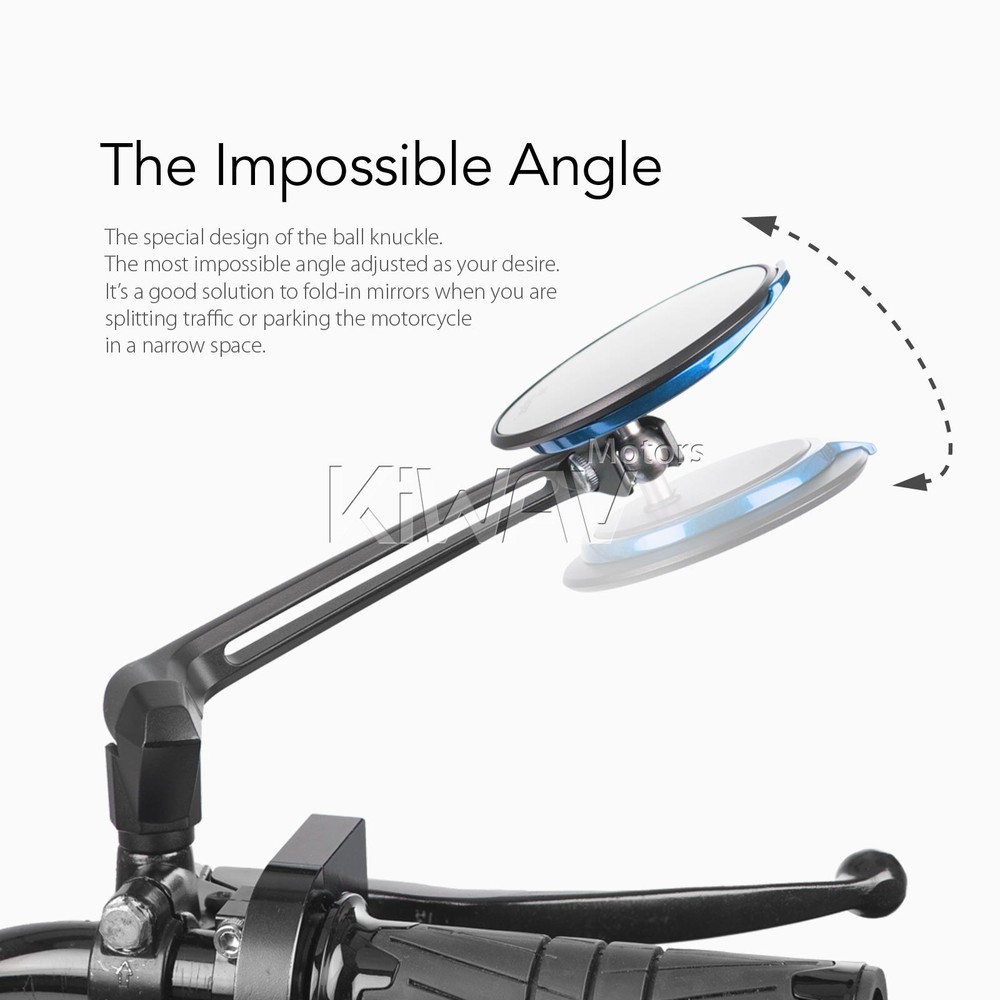 KiWAV blue mirrors round AURA slim adjustable clips for 7/8" bars for SYM TGB