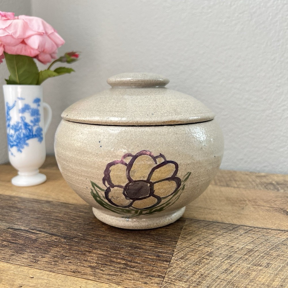 Studio Art Pottery Signed Blue Speckled Jar With Lid Vintage
