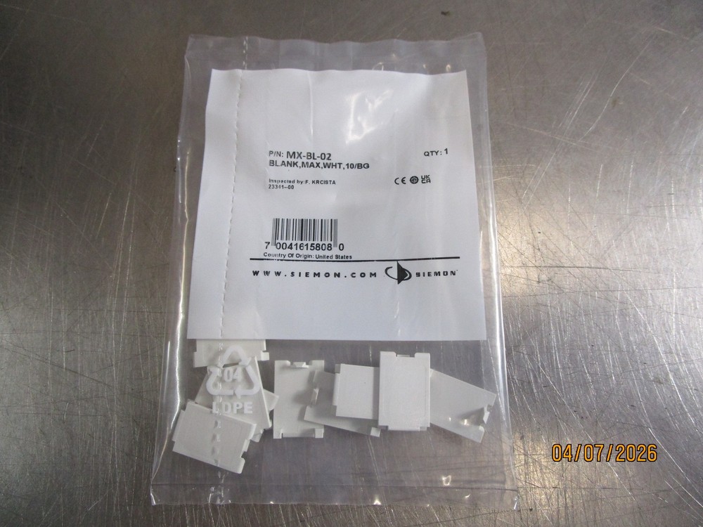(10) MX-BL-02 Siemon Blank, MAX, White Blank Inserts for MAX Faceplates
