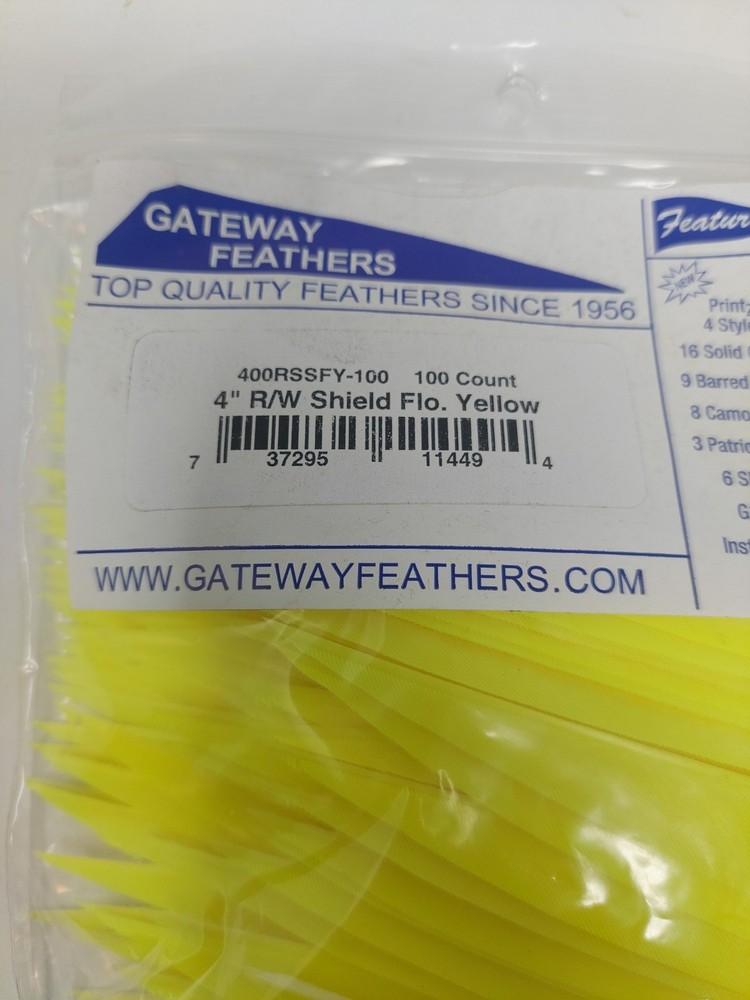 100 Pack Gateway Feathers 4" Right Wing: Shield Fluorescent Yellow 400RSSFY