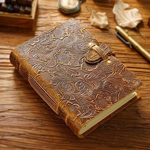 Leather Journal Notebook, 200 Sheets(400Pages) Kraft Brown Embossed leather