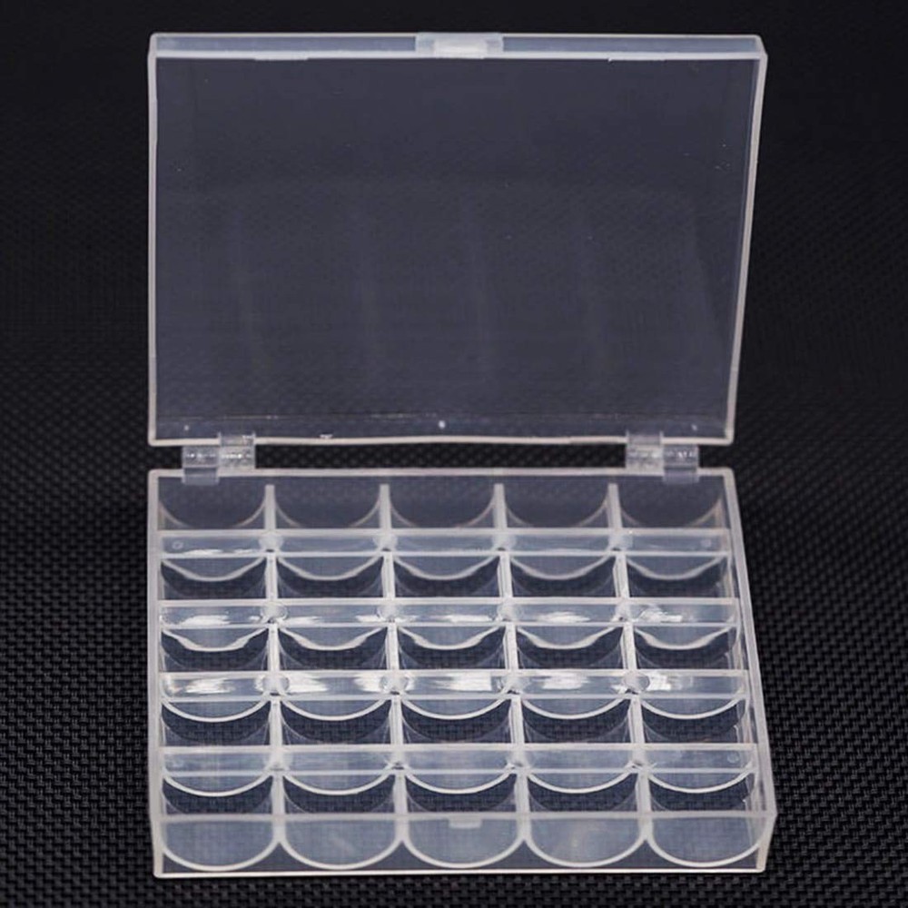 Sewing Machine Bobbin Box Organizer Plastic Case 25 Slots Clear Storage