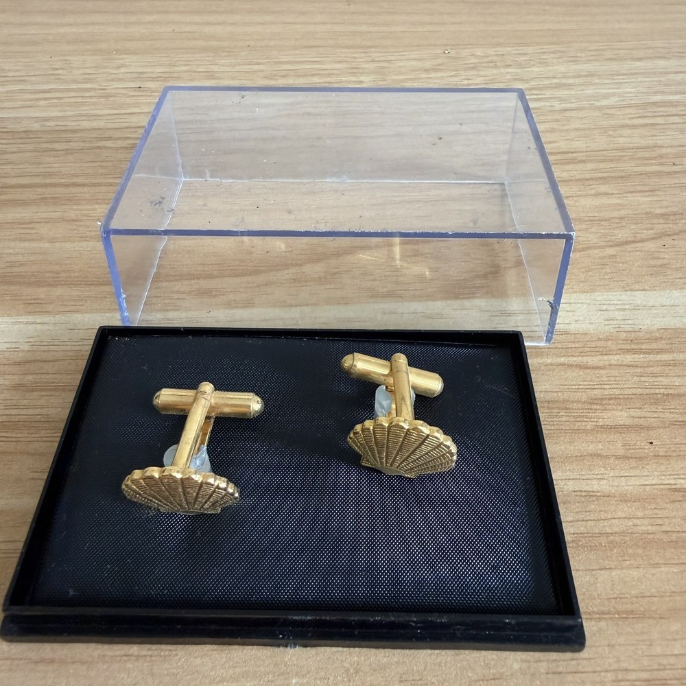 Gold Coloured Cufflinks Shell Design Boxed