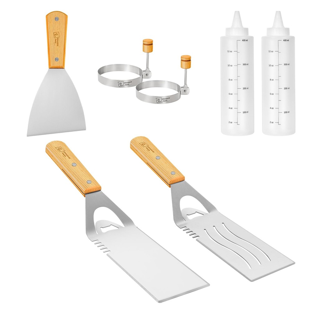 Double Two - Griddle Accessories Kit, Spatula Tools Set, Flat silvery