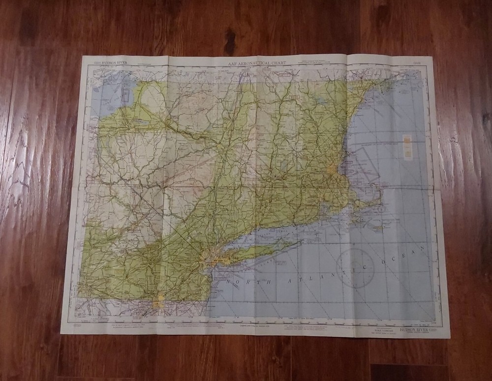 WWII HUDSON RIVER NY RESTRICTED 1945 Regional Aeronautical Pilot Chart Map AAF