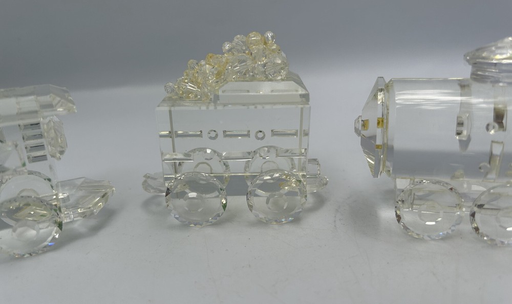 Handcrafted Crystal Glass Small 3 piece Signed Train Set