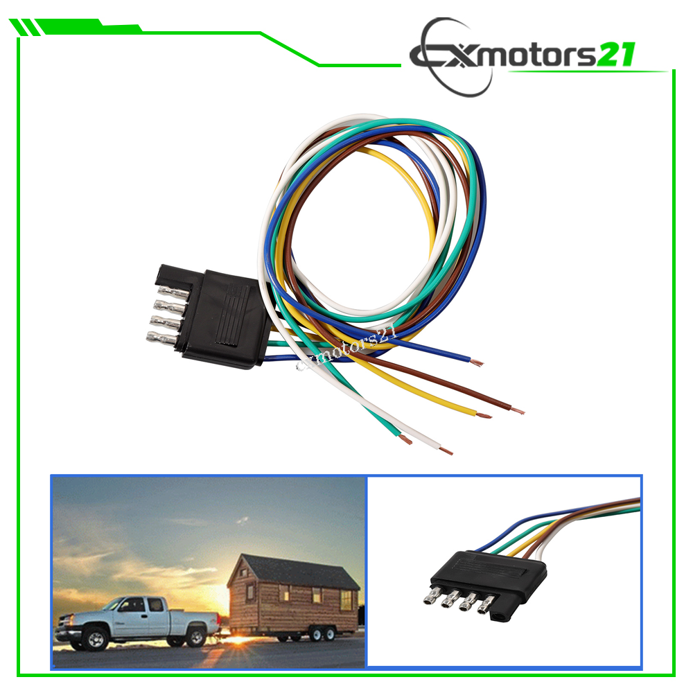 5 Way Flat 5Pin Trailer Light Male Plug Wire Harness Connector Cable Socket NEW