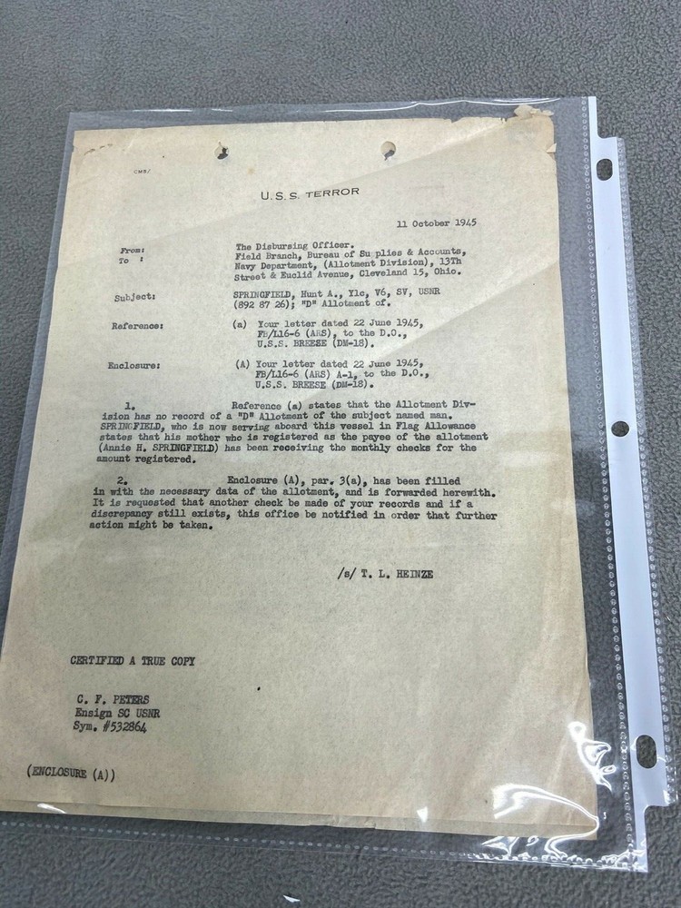 WWII US Navy & USS Terror CM-5 Documents