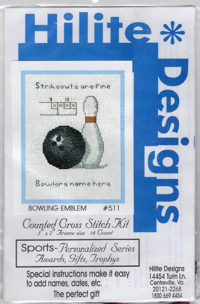 Bowling, personalized cross stitch kit - Hilite Designs HD511