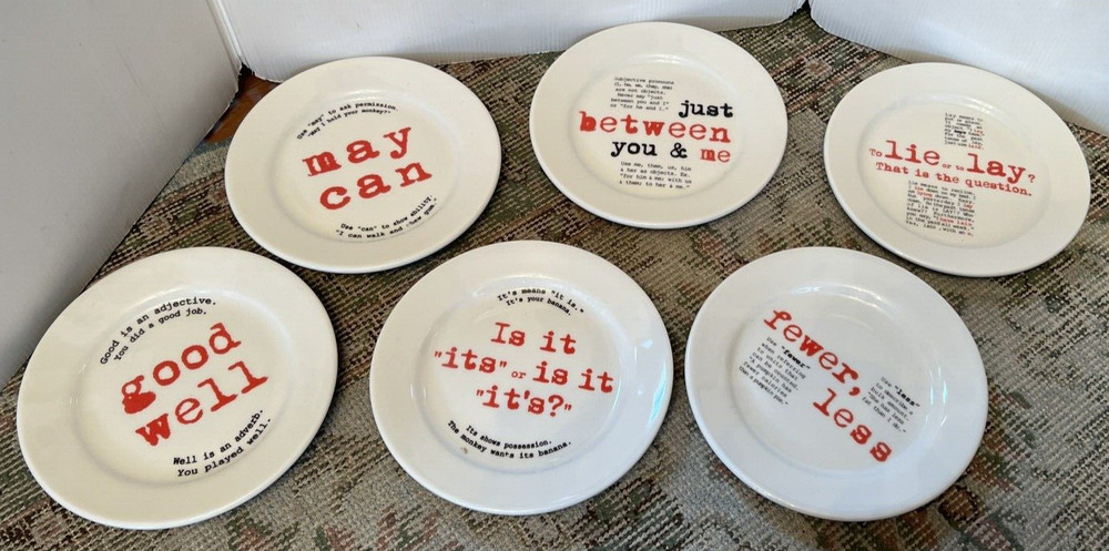 6 Tuxton GrammarWare Plates Proper Grammar Pedantry Scrabble Jeopardy