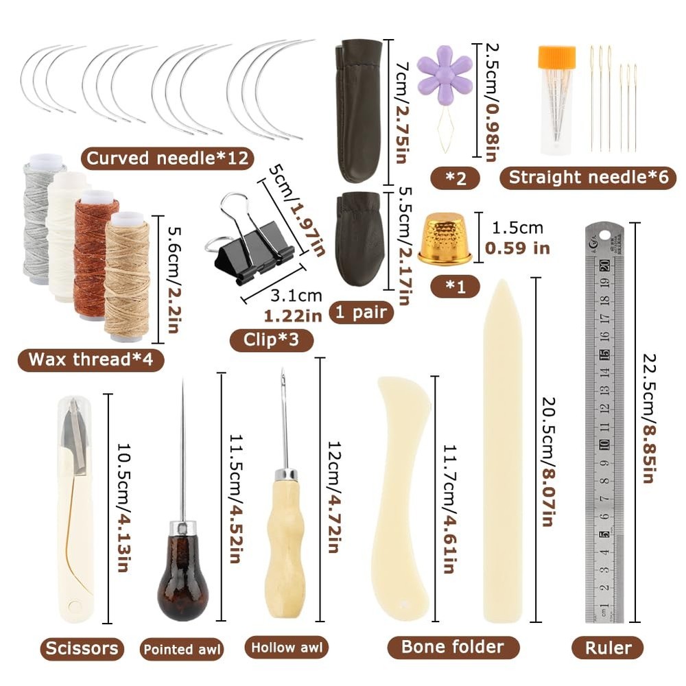 39pcs Book Binding Kits for Beginners,Hand Bookbinding Tools Kit with Bone Fo...