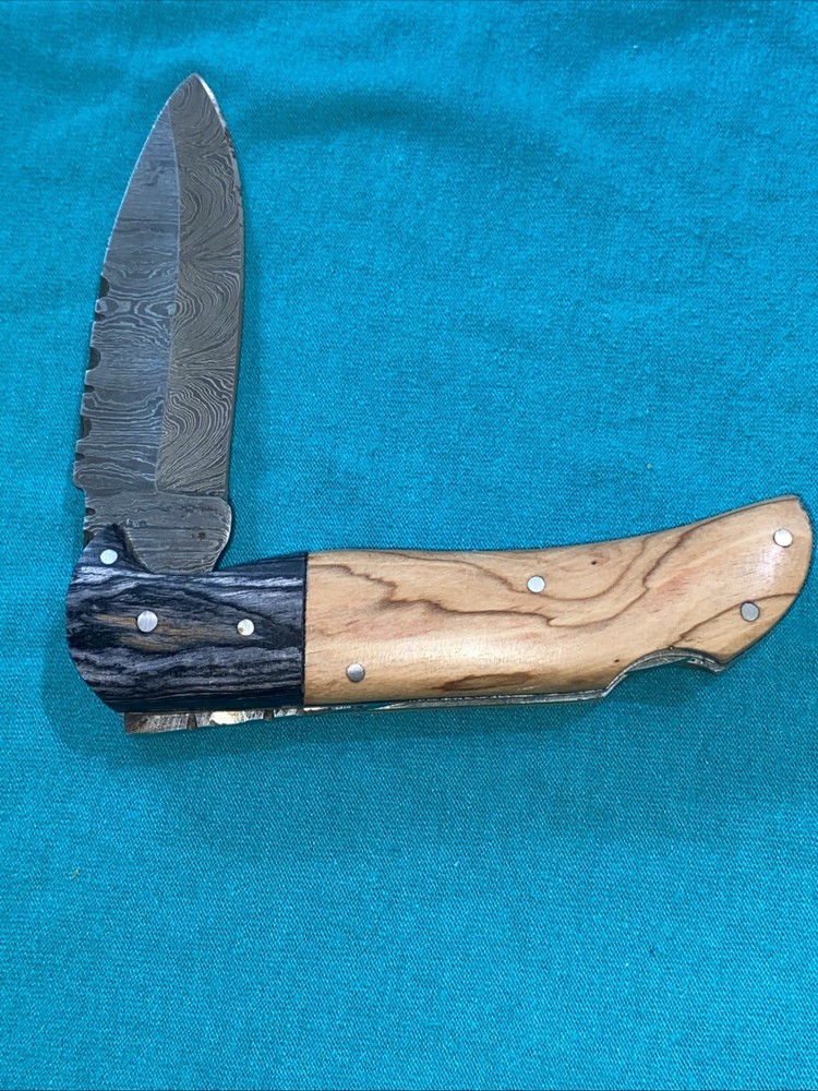 Handmade Damascus Lock-Back Folding Knife With Sheath