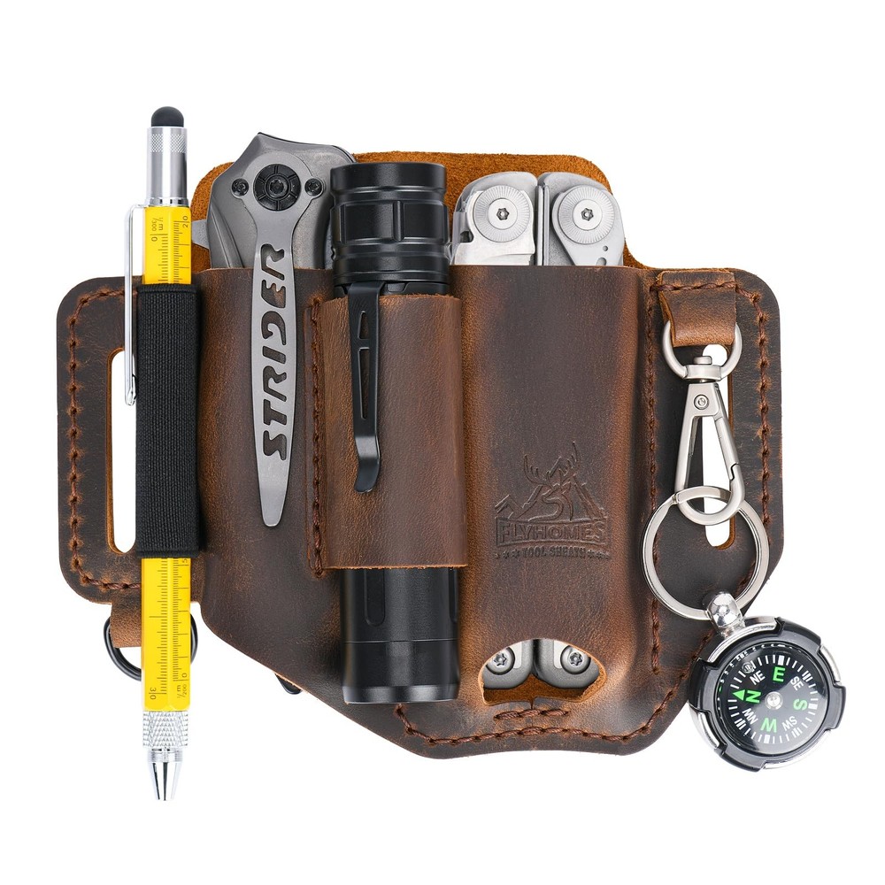 Leather Multitool Sheath | Handmade Stitched Belt Organizer for EDC Tools