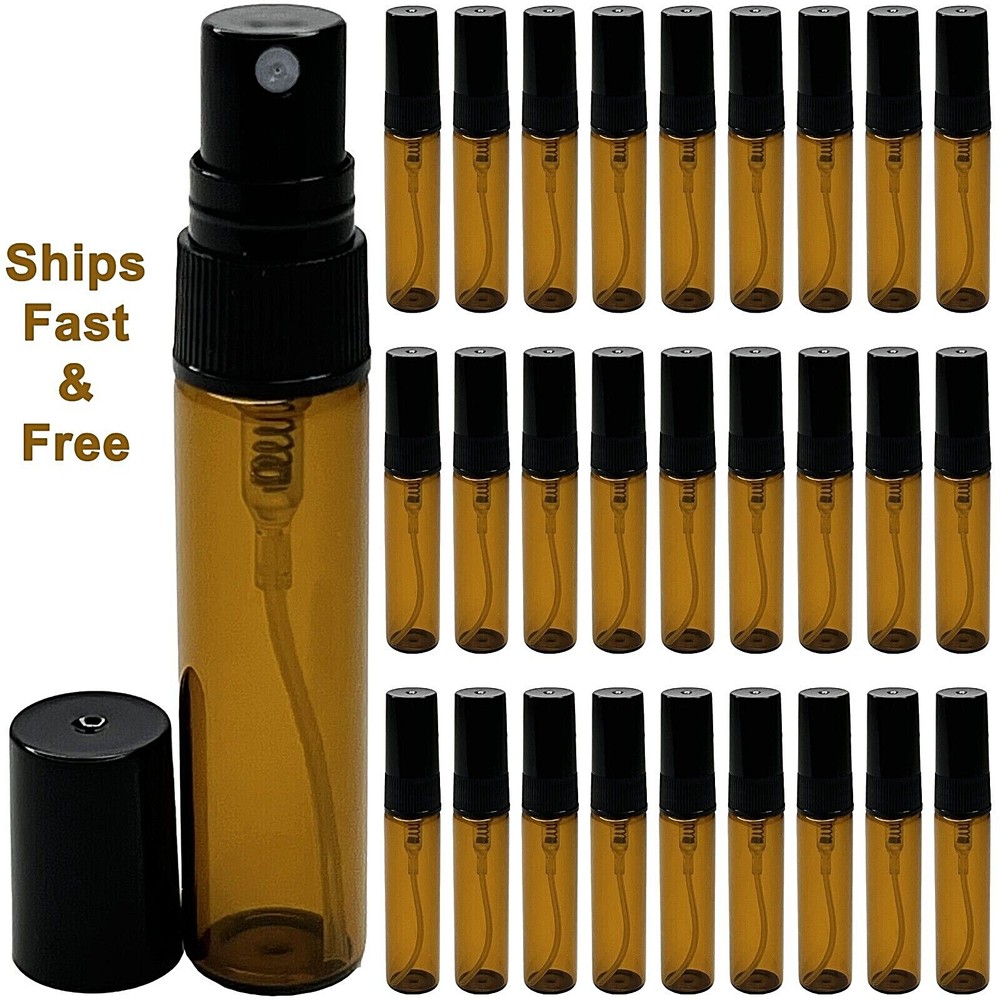 5ml 0.17oz Amber Glass Spray Empty Perfume Bottle Black Atomizer Lid