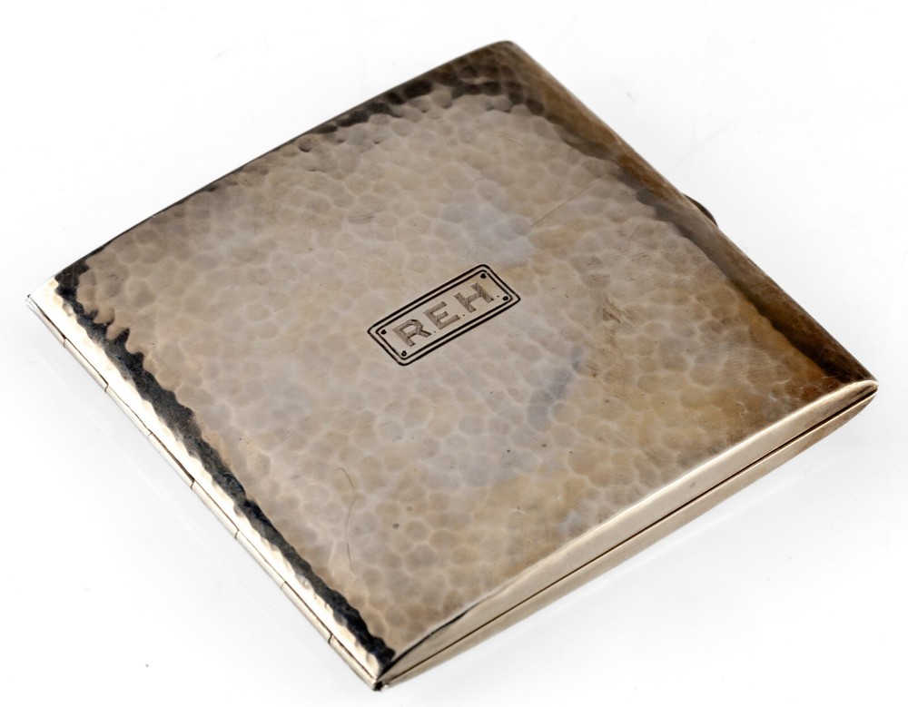 International Sterling Hammered Cigarette Case with Monogram Great Condition
